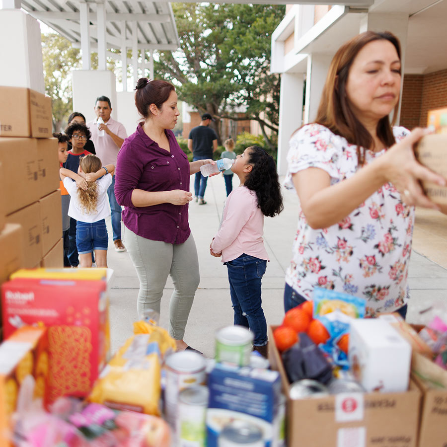 Parents are food distribution table