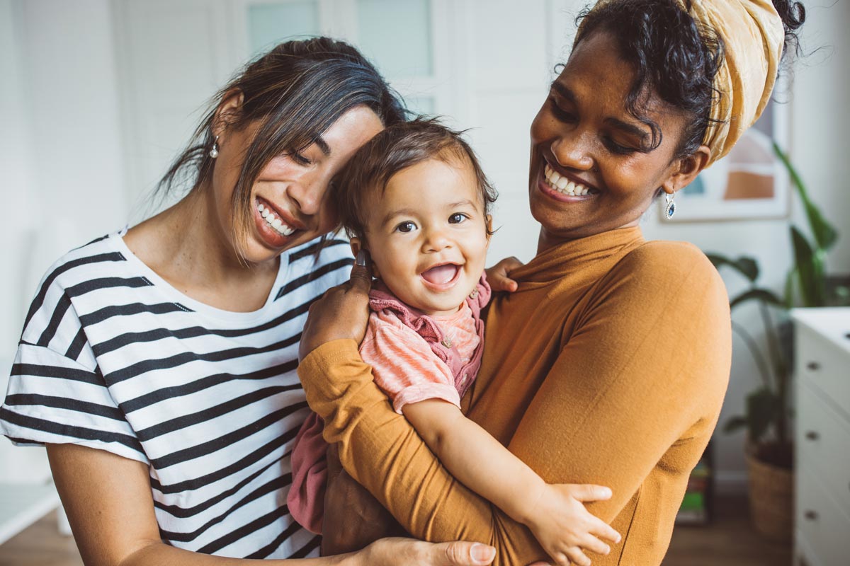 couple with baby at home